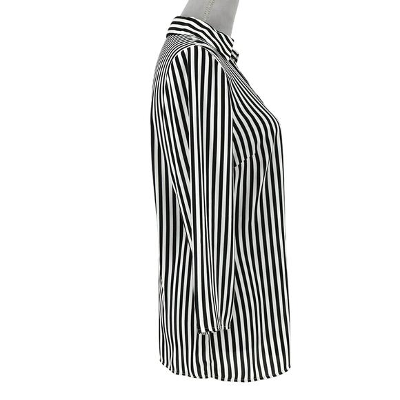 Talbots Top Small Womens Black White Stripe Blouse Side Zip Faux Wrap Pullover - Picture 5 of 13